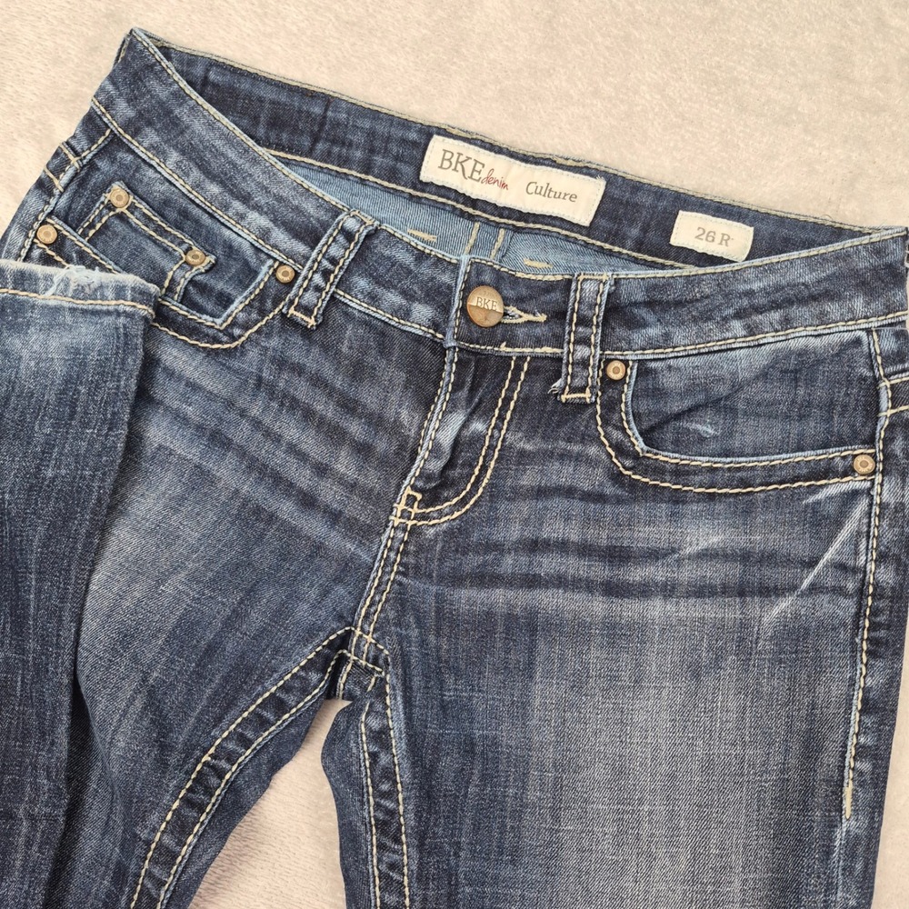 BKE Culture Low Rise Bootcut Jeans Dark Wash Contrast Stitch 26 Womens Blue